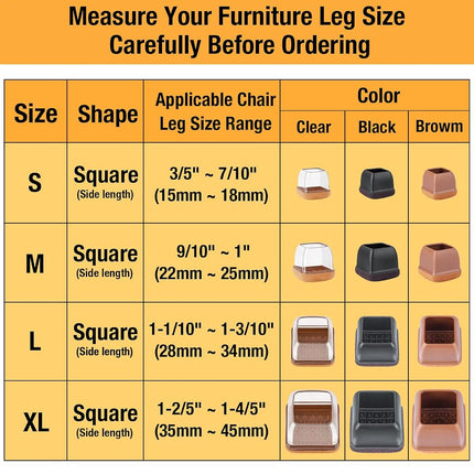 Jeaoouu 24-Pcs Extra Large Square Silicone Chair Leg Floor Protectors