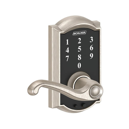 Schlage Touch Electronic Lock, Lever Handle, Camelot Trim, Satin Nickel