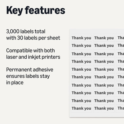 Amazon Basics Printable Address Labels for Mailing and Shipping, Self Adhesive, Compatible with Laser and Inkjet Printers, 25 x 67 mm, 3,000 Labels