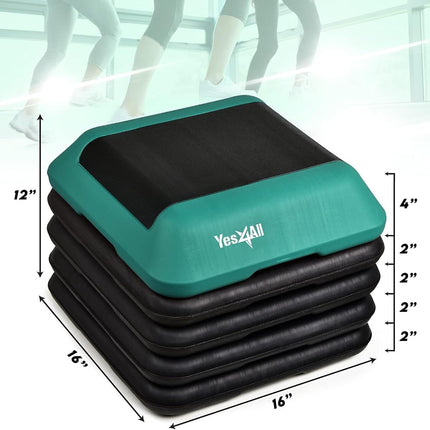 Yes4All 16"x16" Height-Adjustable High Step Aerobic Platform with 4 Risers for Home Gym Exercise Fitness Workout, Cardio and Jumping (Green)