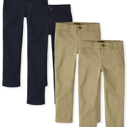The Children's Place Boys Stretch Skinny Chino Pants, Flax/New Navy 4 Pack, 16 Slim