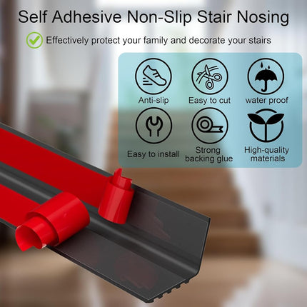 Vinyl Stair Nosing, Stair Edge Trim, Stair Edge Protector, Non-Slip Self Adhesive Stair Edge Protector Suitable for Indoor/Outdoor Stairs, Easy to Install, Non-Slip and Waterproof (Black, 40FT)