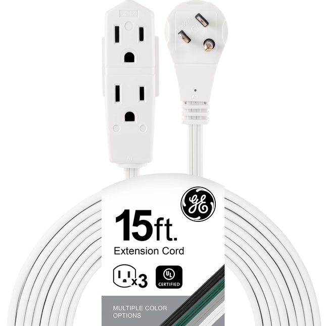 GE Indoor Extension Cord, 15 Ft Power Cable, 3 Gro