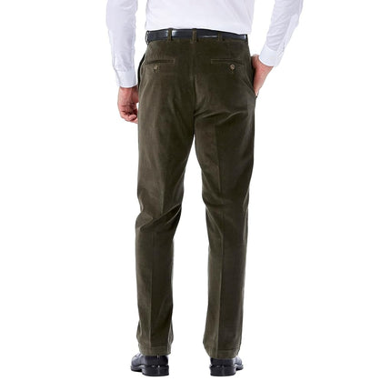 Haggar mensHC00229Stretch Corduroy Expandable Waist Classic Fit Plain Front Casual Pants - Green - 36W x 32L