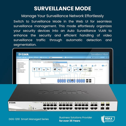 D-Link DGS-1210-10MP 10-Port Gigabit Smart Managed PoE Switch with 2 Gigabit SFP Ports, 130 W Power Budget, Enhanced L2 Switching and Security