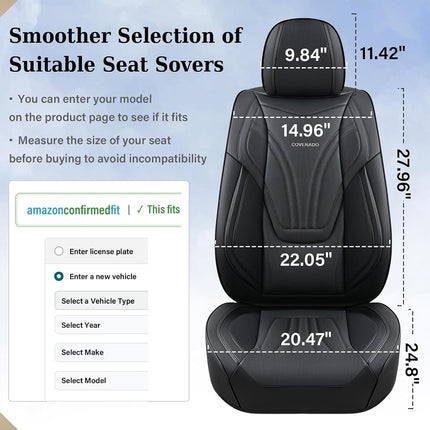 Coverado Car Seat Covers Full Set, 5 Piece Car Seat Protector with Lumbar Support & Removable Headrest, Breathable Leather Front Rear Seat Cushion Universal Fit for Truck Automotive Black