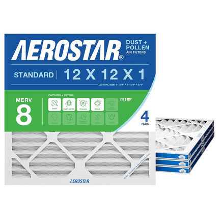 Aerostar 12x12x1 MERV 8 Pleated Air Filter, Pleated (Pack of 4)