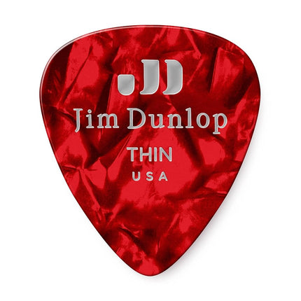 Dunlop 483R09TH Genuine Celluloid, Red Pearloid, Thin, 72/Bag