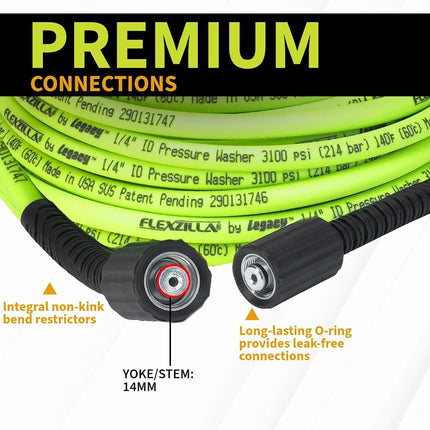 Tuyau de nettoyeur haute pression Flexzilla avec raccords M22, 1/4 po x 50 pi, vert Zilla - HFZPW3450M-E