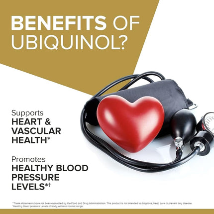 Qunol Ubiquinol CoQ10 Cápsulas blandas de 100 mg, Ubiquinol - Forma activa de Coenzima Q10, Antioxidante para la salud cardíaca, Niveles saludables de presión arterial, Beneficioso para usuarios de estatinas, 60 unidades