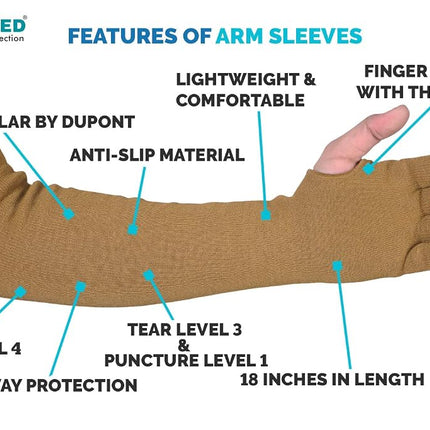Kevlar Cut & Heat Resistant Designer Arm Sleeves with Finger Openings - 18 inches by Kezzled, Desert Tan, Large