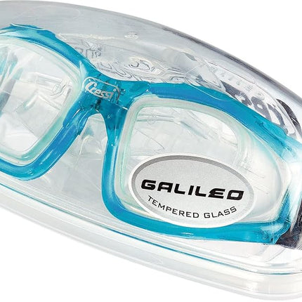 Cressi Galileo Goggles T/Glass Aquamarine - Adult Swimming Goggles With Tempered Glass Anti Fog 100% Anti UV, Clear/Aquamarine, One Size