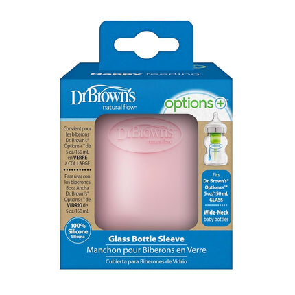 Dr. Brown's Options+ Wide-Neck Glass Bottle Sleeve, 100% Silicone, Pink, BPA-Free, 5 oz, 1-Pack