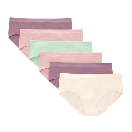 Hanes Girls' Big Hipster Underwear Pack, Seamless Comfort Tween Panties, Fashion Assorted, 6-Pack, Ivory, Mint, Pink, Plum, X-Large
