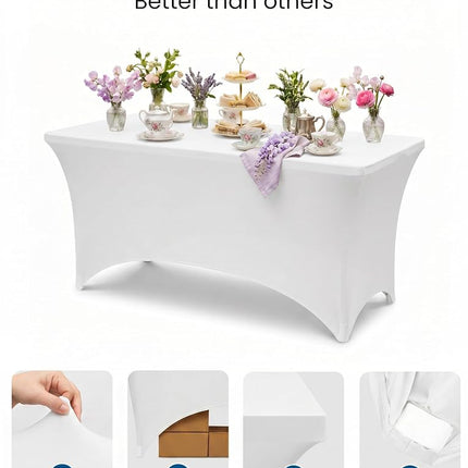 Utopia Kitchen Spandex Tablecloth 2 Pack [4FT, White] Tight, Fitted, Washable and Wrinkle Resistant Stretch Rectangular Patio Table Cover for Event, Wedding, Banquet & Parties [48Lx30Wx30H] Inches