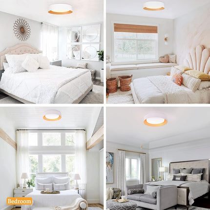 Bargeni 16.5 x 3.1 Inch Modern Matte White & Gold Dimmable LED Flush Mount Ceiling Light, 30W/3000K Warm White, Multi-Purpose Room