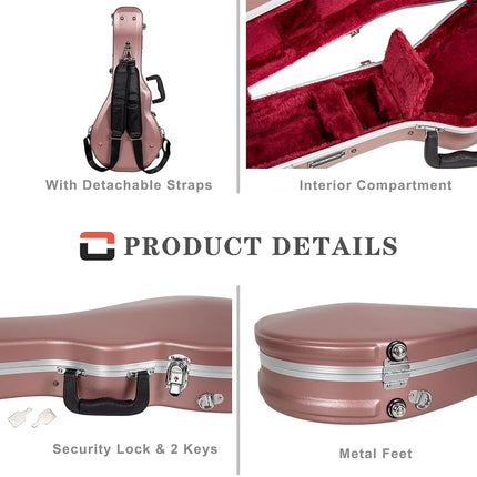 Crossrock F-Style Mandolin Case | ABS Molded Hardshell with Security Lock, Metal Feet, and Detachable Straps-Rose Gold (CRA862MFRG)