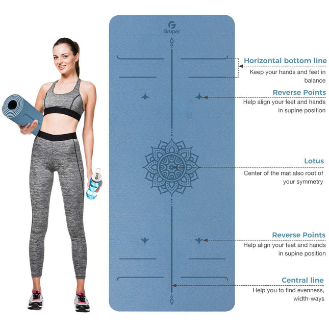 Yoga Mat Non Slip TPE Thick Yoga Mat with Alignment Mark, Large Size 72"L x 32"W x 0.32"Th or 0.24"Th, Anti-Tear Exercise & Fitness Mat for Yoga, Pilates & Floor Workouts (Blue Black, Thickness-8mm)