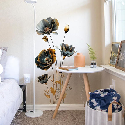 CNUSER 3D Wall Stickers Black Gold Floral Wall Art Decal Decor for Bedroom Living Room Offices Home Decoration