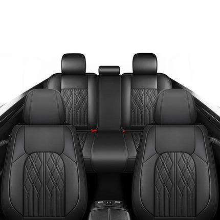 Huidasource Car Seat Covers Full Set, Leather Vehicle Cushion Covers, Universal Fit for Most Car Sedan SUV Pickup Truck, Fit Acura Honda City Nissan Altima Mazda Hyundai Audi A3 A4(Full Set/Black)