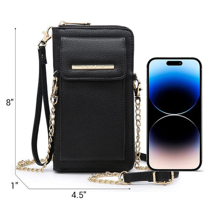 Dasein Bolso cruzado de piel vegana para mujer, cartera para teléfono móvil, bolso de hombro, tarjetero, estuche tipo cartera con múltiples bolsillos, 01negro, talla única