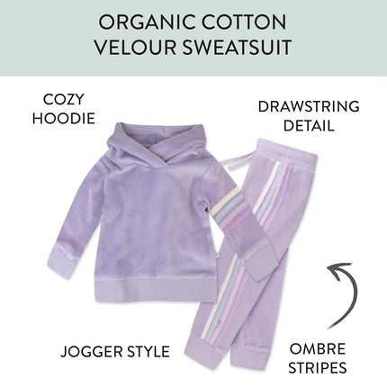 HonestBaby Velour Pullover Hoodie and Zip Front Sweatshirt and Jogger Sweatpants Set Baby, Toddler, Boys, Girls, Unisex, Lavender with Stripe, 5T, Lavender with Stripe, 5T