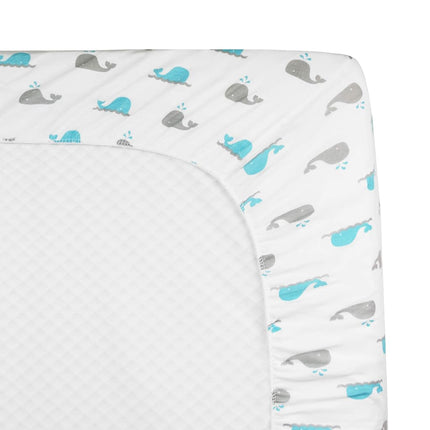American Baby Drap-housse 100 % coton naturel doux et respirant pour parc, motif baleines aquatiques, pour garçons et filles, 68,6 x 99,1 cm (lot de 1)