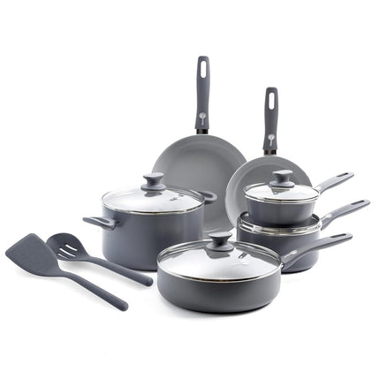 GreenPan Dover Batterie de cuisine saine en céramique antiadhésive, 12 pièces, sans PFAS, compatible lave-vaisselle, poignée confortable, gris
