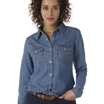 Wrangler Women's Retro Long Sleeve Western Denim S