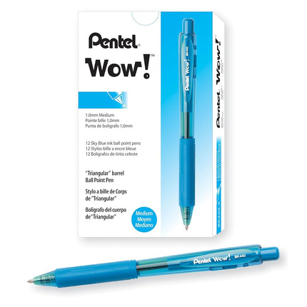 Pentel BK440 Retractable Ballpoint Pen and Ergonomic Triangular Grip Zone Pack of 12 Light Blue