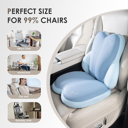 Cojín de asiento y respaldo para coche FLORICH, cojines de espuma viscoelástica ultragruesos para silla de oficina con almohada de apoyo lumbar para alivio del dolor de ciática, espalda y coxis (azul)