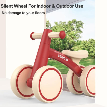 SEREED Baby Balance Bike for 1 Year Old Boys Girls 12-24 Months Toddler Balance Bike, 4 Wheels Toddler First Bike, First Birthday Gifts (Red)