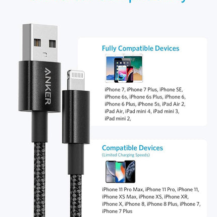 Anker 6 ft Premium Double-Braided Nylon Lightning Cable, Apple MFi Certified for iPhone Chargers, iPhone X/8/8 Plus/7/7 Plus/6/6 Plus/5s, iPad, iPad mini, and More (Black)