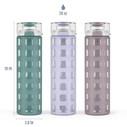 Ello Syndicate 20oz Glass Water Bottle with Flip Lid and Sleeve, Alligator