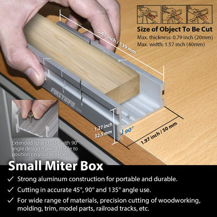FIRSTINFO H5406 Mini Hand Planer Set with Aluminum Miter Box and Lightweight Hacksaw for Woodworking/Trimming/Wood Planning