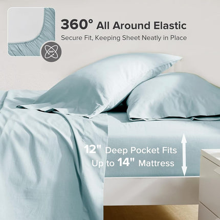 Comfort Spaces 100% Cotton Percale Sheets Twin Sheet Set 3 Pcs, Light Blue