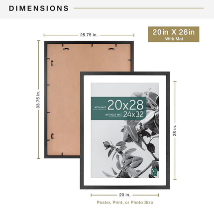 MCS Studio Gallery 24x32 Poster Frame, Display Pictures 20x28 With Mat or 24x32 Without Mat, Vertical & Horizontal Wall Hanging Large Picture Frame for Photos & Posters, Black (1-Pack)