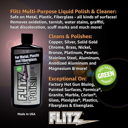 Flitz Multi Purpose Metal Polish Liquid - 3.4oz Bottle of USA-Made Tarnish Remover - for Aluminum, Chrome, Brass, Nickel, Silver - Non-Abrasive Metal Cleaner and Polish, Restorer (3 Pack)