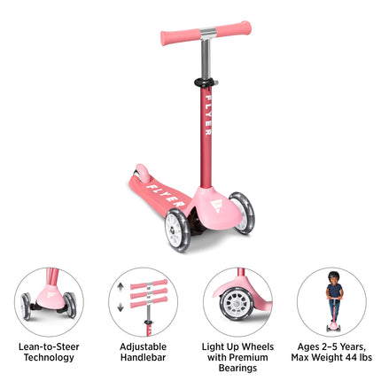 Kids Scooter, Toddler Scooter, Flyer Glider Jr. with Light Up Wheels, Pink, Radio Flyer Ride On Toys for Kids 2-5 Years Old, for Outdoor Riding