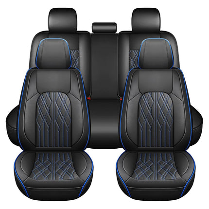 Huidasource Car Seat Covers Full Set, Leather Vehicle Cushion Covers, Universal Fit Most Car Sedan SUV Pickup Truck, Fit for Acura Honda City Nissan Altima Mazda Hyundai Audi (Full Set/Black&Blue)