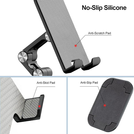 OCYCLONE Phone Stand, Adjustable Height and Angle Foldable Cell Phone Stand Holder for Desk, Taller iPhone Stand Compatible with 4.7"-13" Smartphones iPad Tablet, Black