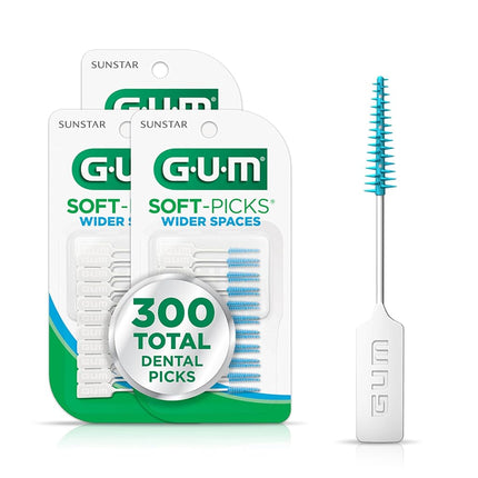 Gum Soft-Picks Espacio Ancho, Palillos Dentales Fáciles de Usar para la Limpieza Dental y la Salud de las Encías, con Estuche Portátil Conveniente, Palillos Dentales Recomendados por Dentistas, 100 unidades (Paquete de 3)