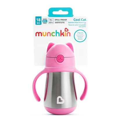 Munchkin® Cool Cat™ Stainless Steel Toddler Straw Cup, 8 Ounce, Pink