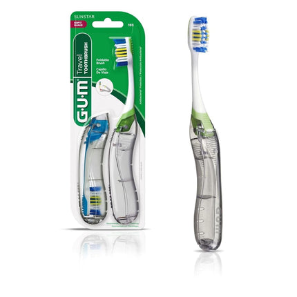 Gum Folding Travel Toothbrush, Compact Head + Tong