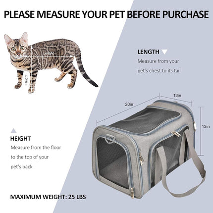 Henkelion Large Cat Carriers Dog Carrier Pet Carrier for Large Cats Dogs Puppies up to 25Lbs, Airline Approved Big Dog Carrier Soft Sided, Collapsible Waterproof Travel Puppy Carrier - Large - Grey