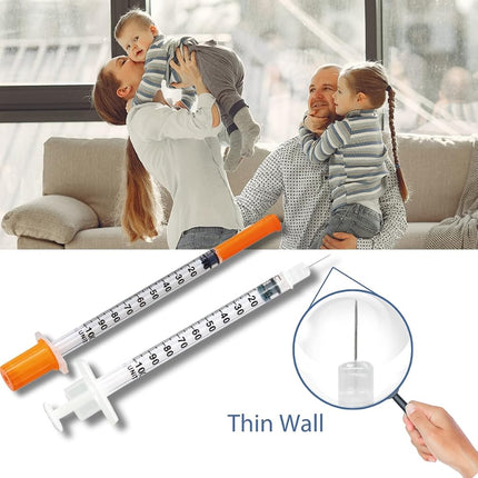 GLUCO-CARE 1 ml/cc Syringes 30G x 1/2’’ (12.7mm), Orange Cap, 100/box