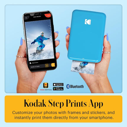KODAK Step Instant Smartphone Photo Printer, Portable Mini Color Wireless Mobile Printer, Zink 2x3” (5.1x7.5 cm) Sticky-Back Photos, Bluetooth Compatible with iOS & Android Devices, Editing App, Blue