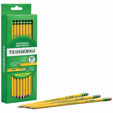 Ticonderoga Dixon Wood-Cased 2HB Pencils, Pre-Sharpened, Box of 30, Yellow (13830)