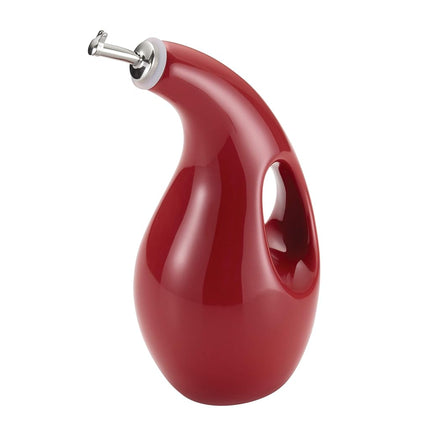 Rachael Ray Solid Glaze Ceramics EVOO Olive Oil Bottle Dispenser with Spout - 24 Ounce, Red