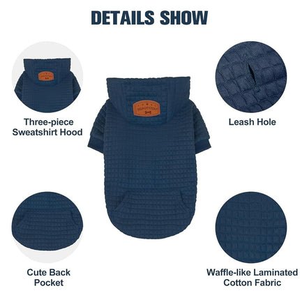 BEAUTYZOO Large Dog Hoodie Sweater with Pockets, Dog Clothes for Small Medium Dogs Boy Girl, Waffle-Like Laminated Cotton Pet Coats with Hat and Leash Hole, Navy Blue 2XL